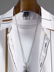 Cream Brown Line Design Mens Half Sleeves Cords Cotton Material - XPCRDH