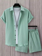 Green Solid Popcorn Design Mens Half Sleeves Cords Cotton Material - XPCRDH