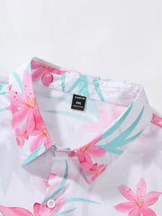 Pink Floral Design Mens Half Sleeves Cords Cotton Material - XPCRDH