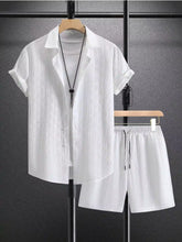 Plain White Popcorn Design Mens Half Sleeves Cords Cotton Material - XPCRDH