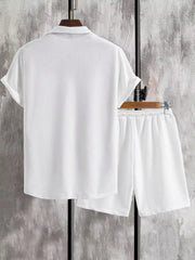 White Solid Design Mens Half Sleeves Cords Cotton Material - XPCRDH