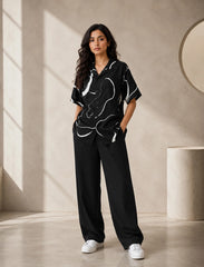 Black Waves Unisex Half Sleeve Full Pant Cords - XPCRDF