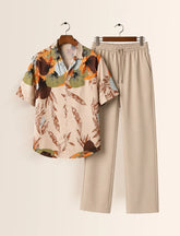 Cream Leaf Unisex Half Sleeve Full Pant Cords - XPCRDF