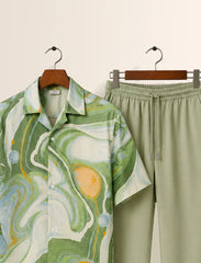 Green Dissolve Unisex Half Sleeve Full Pant Cords - XPCRDF