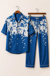 Navy Wht Floral Mens Full Pant Co-ords - XPCRDF