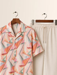 Orange Geometry Unisex Half Sleeve Full Pant Cords - XPCRDF