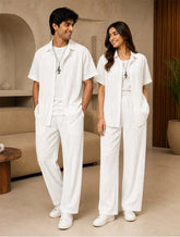 Solid White Unisex Full Pant Co-ords - XPCRDF