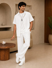 Solid White Unisex Full Pant Co-ords - XPCRDF