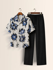 White Floral Half Sleeve Full Pant Cords - XPCRDF