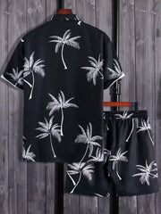 Black Floral Design Mens Half Sleeves Cords Cotton Material - XPCRDH