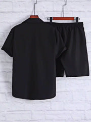 Black Solid Design Mens Half Sleeves Cords Cotton Material - XPCRDH