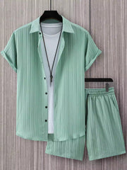 Green Solid Popcorn Design Mens Half Sleeves Cords Cotton Material - XPCRDH
