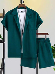 Green Solid Color Mens Half Sleeves Cords Cotton Material - XPCRDH