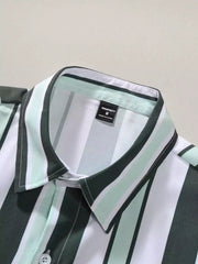Green White Line Design Mens Half Sleeves Cords Cotton Material - XPCRDH
