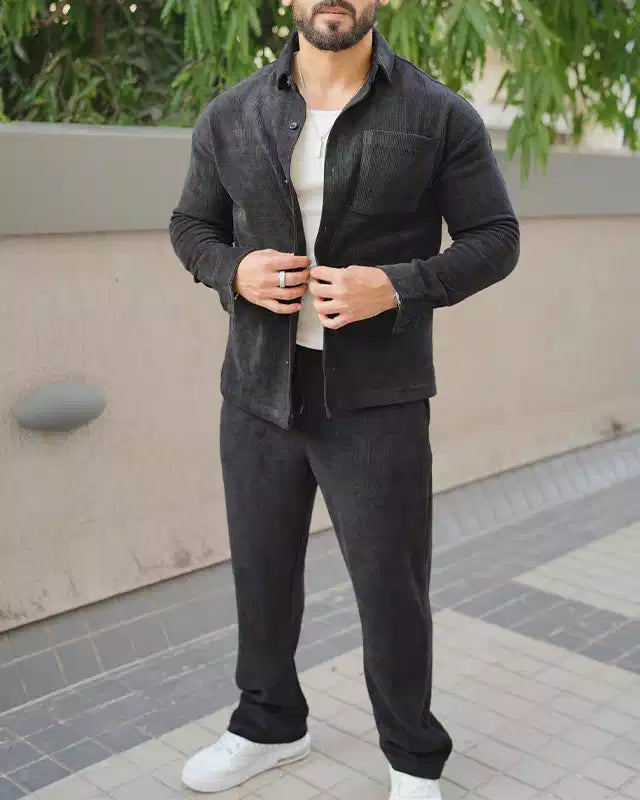 Black Color Luxury Korean Style Full Co-Ord Set Trouser and Shirt - XPCRDF
