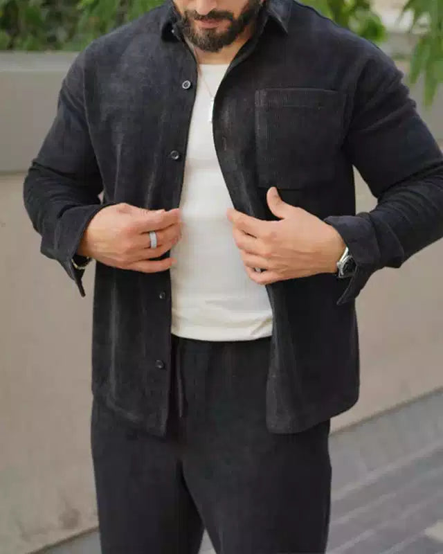 Black Color Luxury Korean Style Full Co-Ord Set Trouser and Shirt - XPCRDF