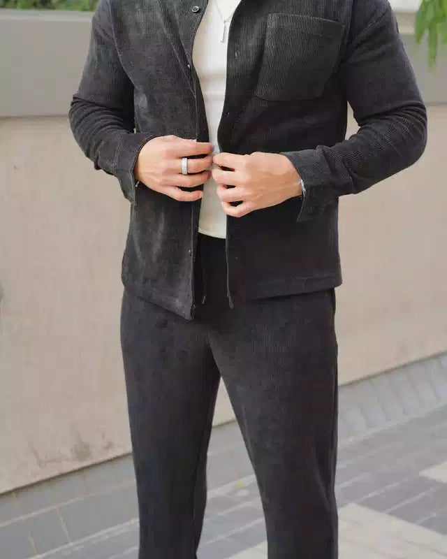 Black Color Luxury Korean Style Full Co-Ord Set Trouser and Shirt - XPCRDF