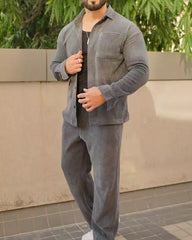 Gray Color Luxury Korean Style Full Co-Ord Set Trouser and Shirt - XPCRDF