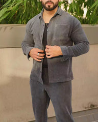 Gray Color Luxury Korean Style Full Co-Ord Set Trouser and Shirt - XPCRDF