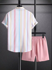 Peach Vertical Design Mens Half Sleeves Cords Cotton Material - XPCRDH