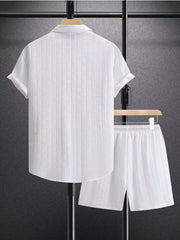 Plain White Popcorn Design Mens Half Sleeves Cords Cotton Material - XPCRDH