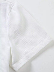 Plain White Popcorn Design Mens Half Sleeves Cords Cotton Material - XPCRDH