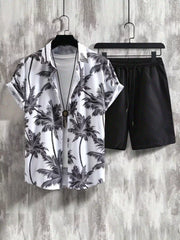White Floral Design Mens Half Sleeves Cords Cotton Material - XPCRDH