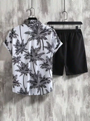 White Floral Design Mens Half Sleeves Cords Cotton Material - XPCRDH