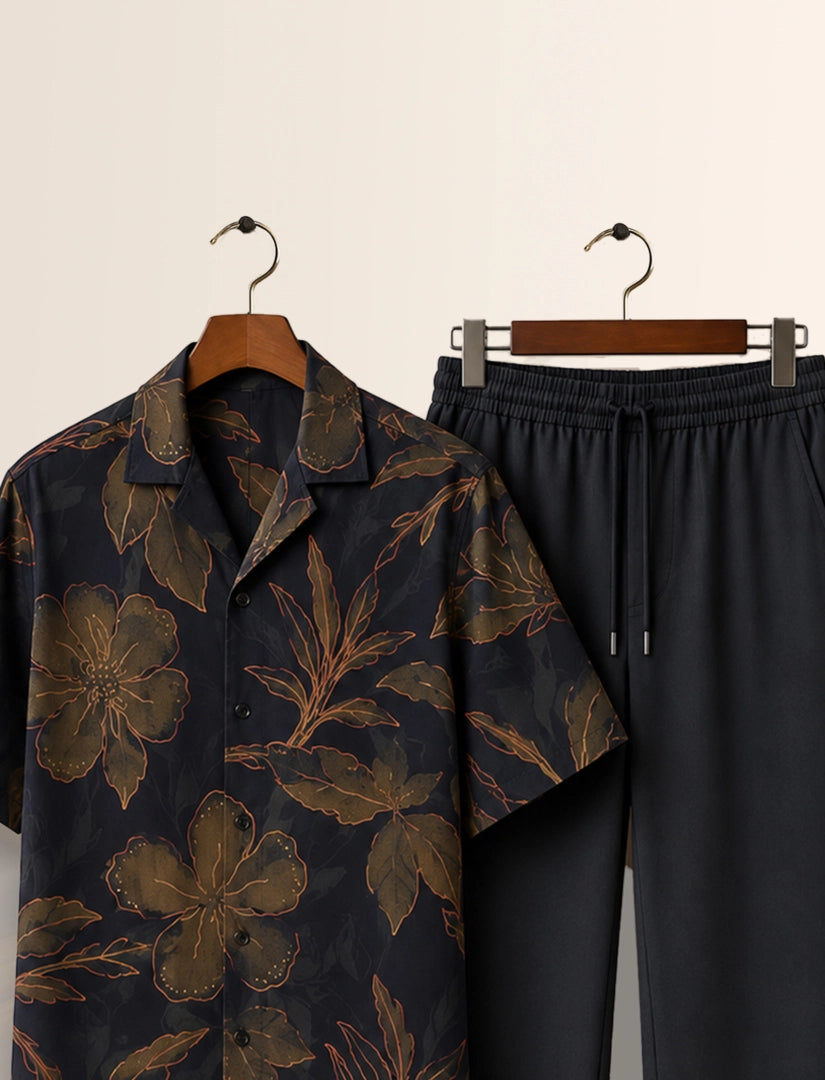 Black Leaves Unisex Half Sleeve Full Pant Cords - XPCRDF