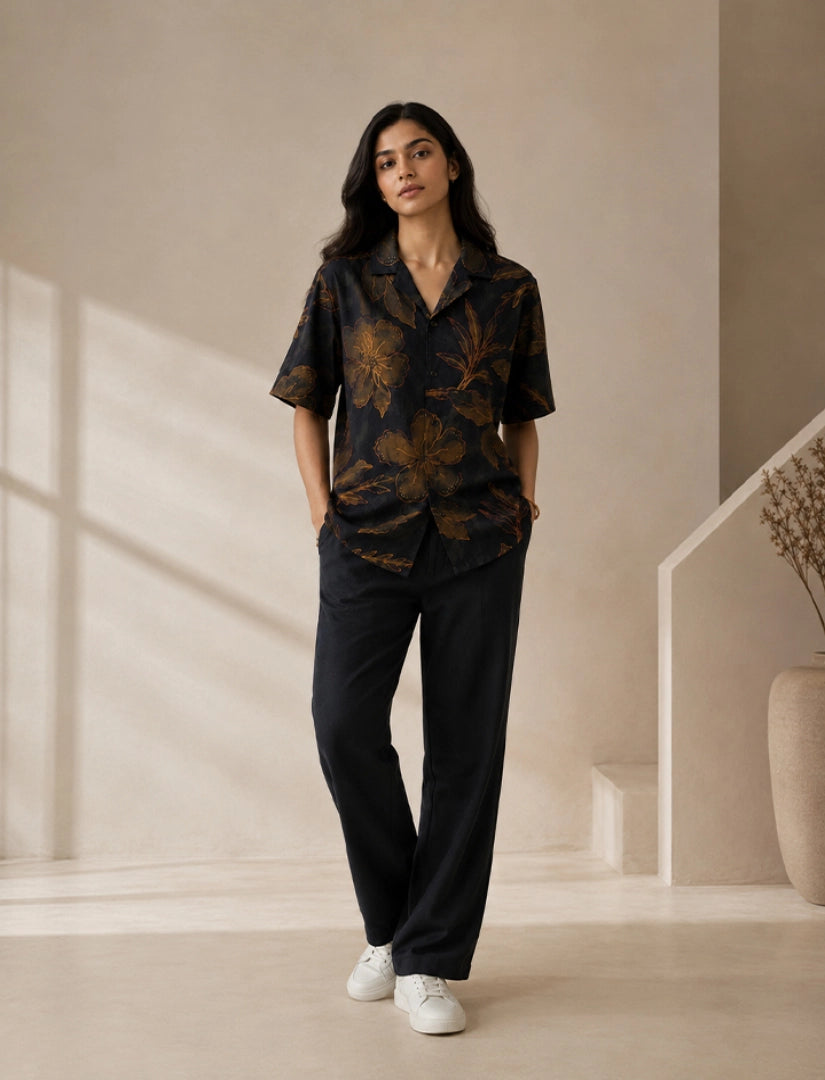 Black Leaves Unisex Half Sleeve Full Pant Cords - XPCRDF