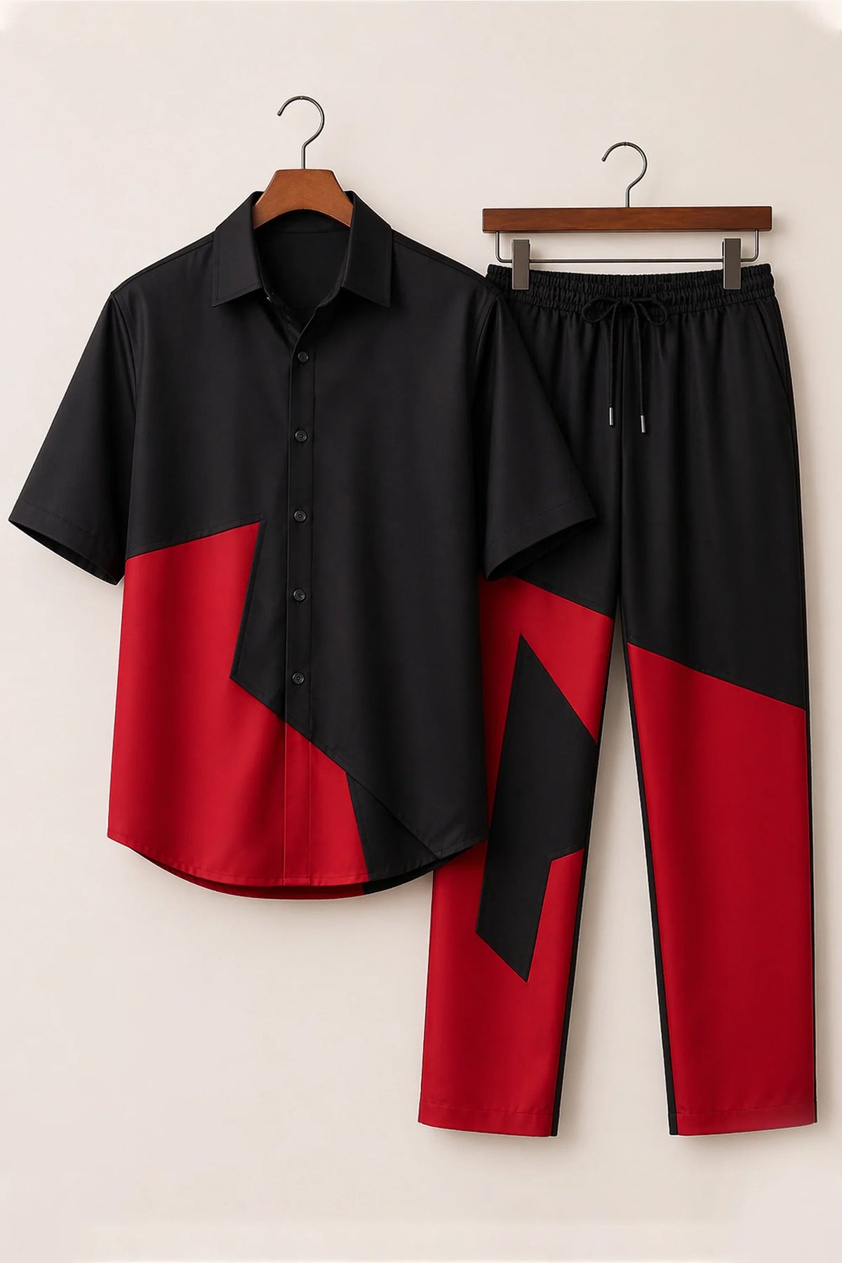 Black Red Patch Mens Full Pant Co-ords - XPCRDF