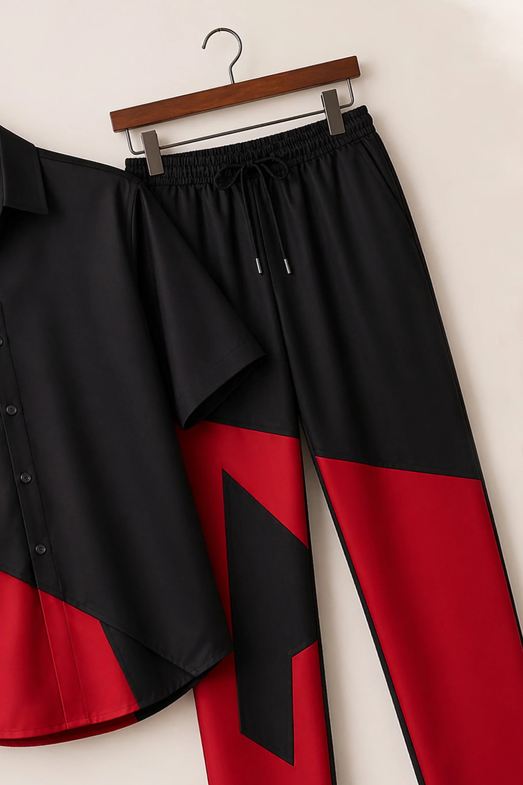 Black Red Patch Mens Full Pant Co-ords - XPCRDF