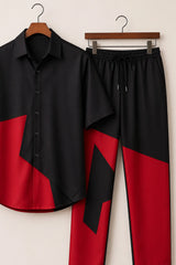 Black Red Patch Mens Full Pant Co-ords - XPCRDF