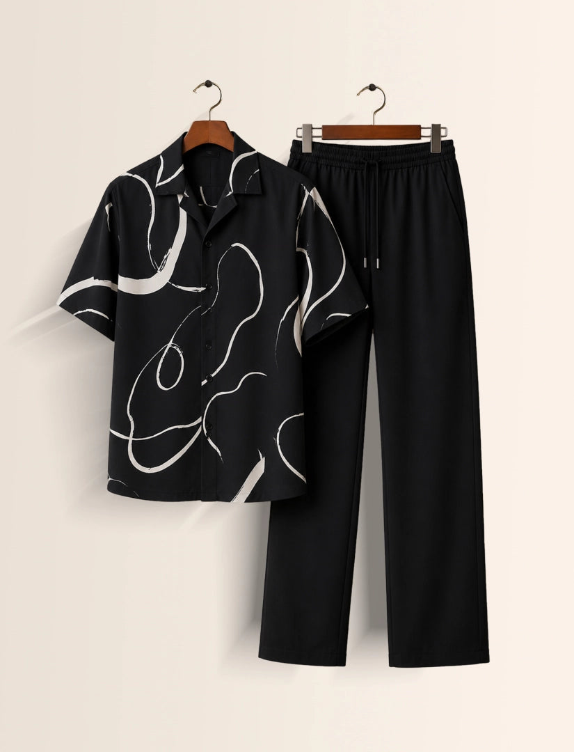 Black Waves Unisex Half Sleeve Full Pant Cords - XPCRDF