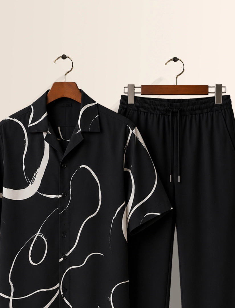 Black Waves Unisex Half Sleeve Full Pant Cords - XPCRDF