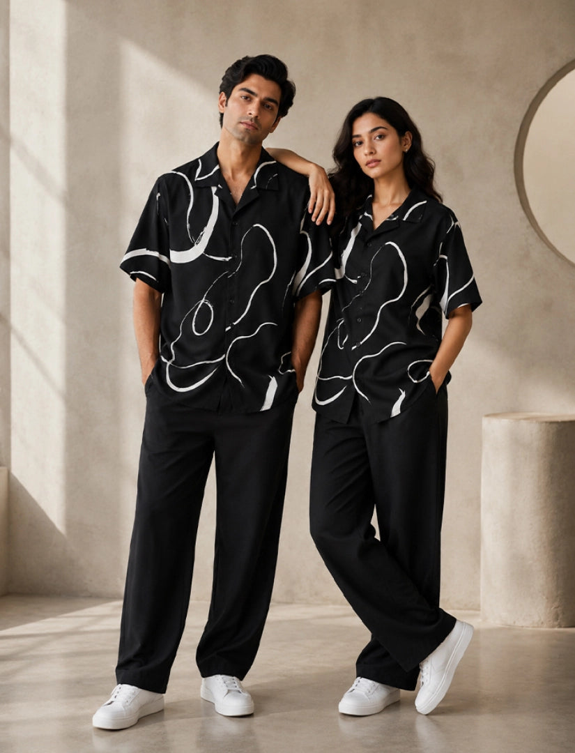 Black Waves Unisex Half Sleeve Full Pant Cords - XPCRDF