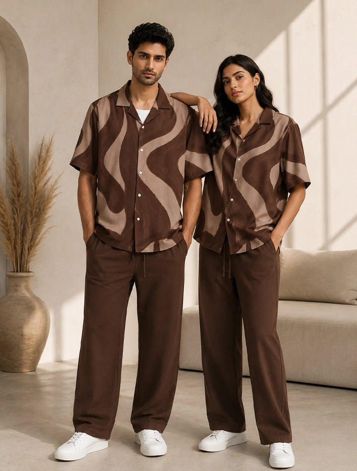 Brown Navy Unisex Full Pant Co-ords - XPCRDF
