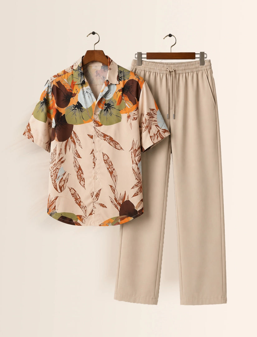 Cream Leaf Unisex Half Sleeve Full Pant Cords - XPCRDF