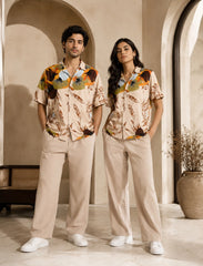 Cream Leaf Unisex Half Sleeve Full Pant Cords - XPCRDF