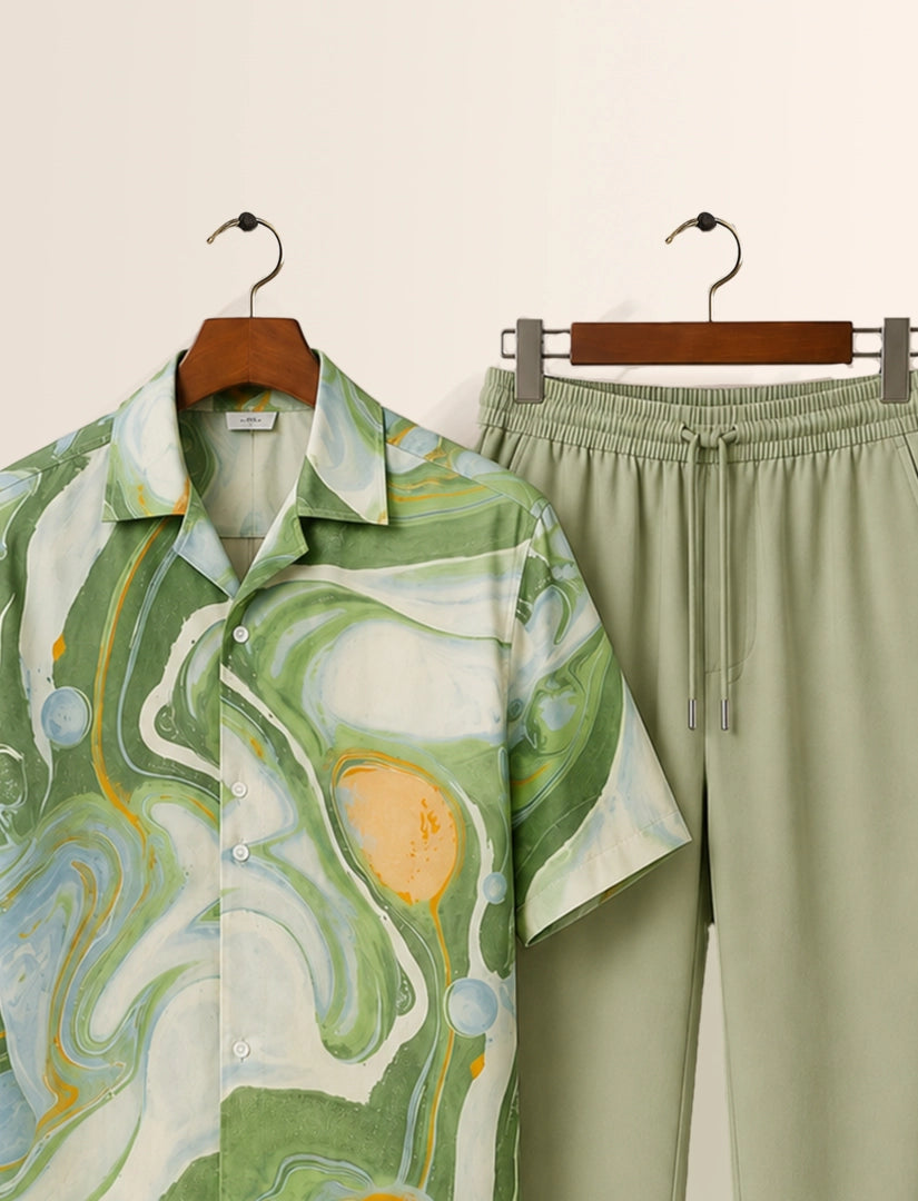 Green Dissolve Unisex Half Sleeve Full Pant Cords - XPCRDF