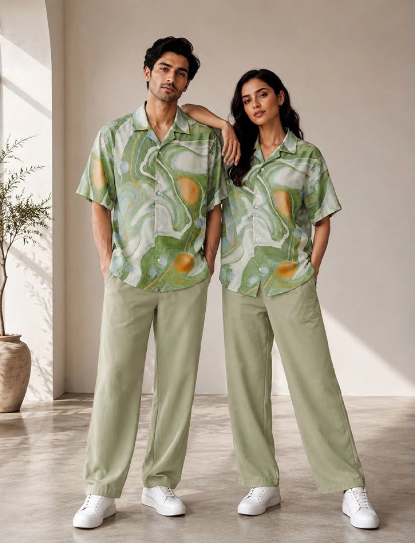 Green Dissolve Unisex Half Sleeve Full Pant Cords - XPCRDF