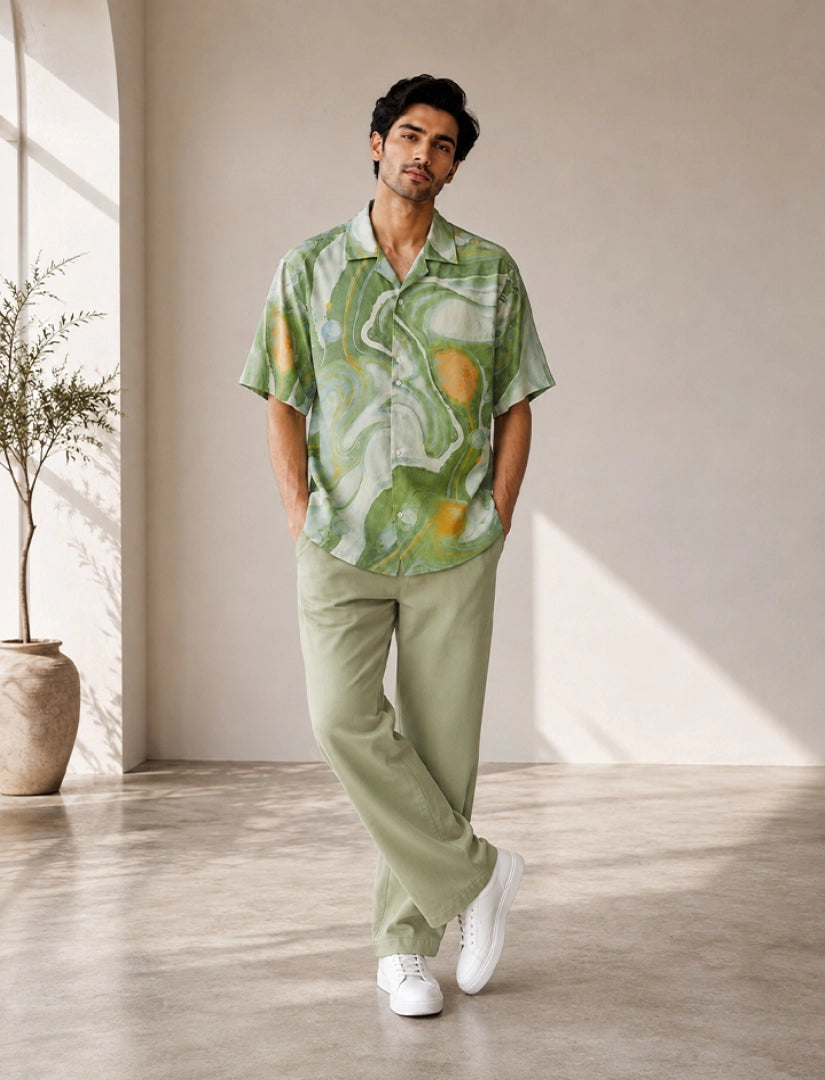 Green Dissolve Unisex Half Sleeve Full Pant Cords - XPCRDF