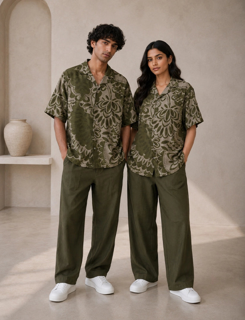 Green Embedded Unisex Half Sleeve Full Pant Cords - XPCRDF