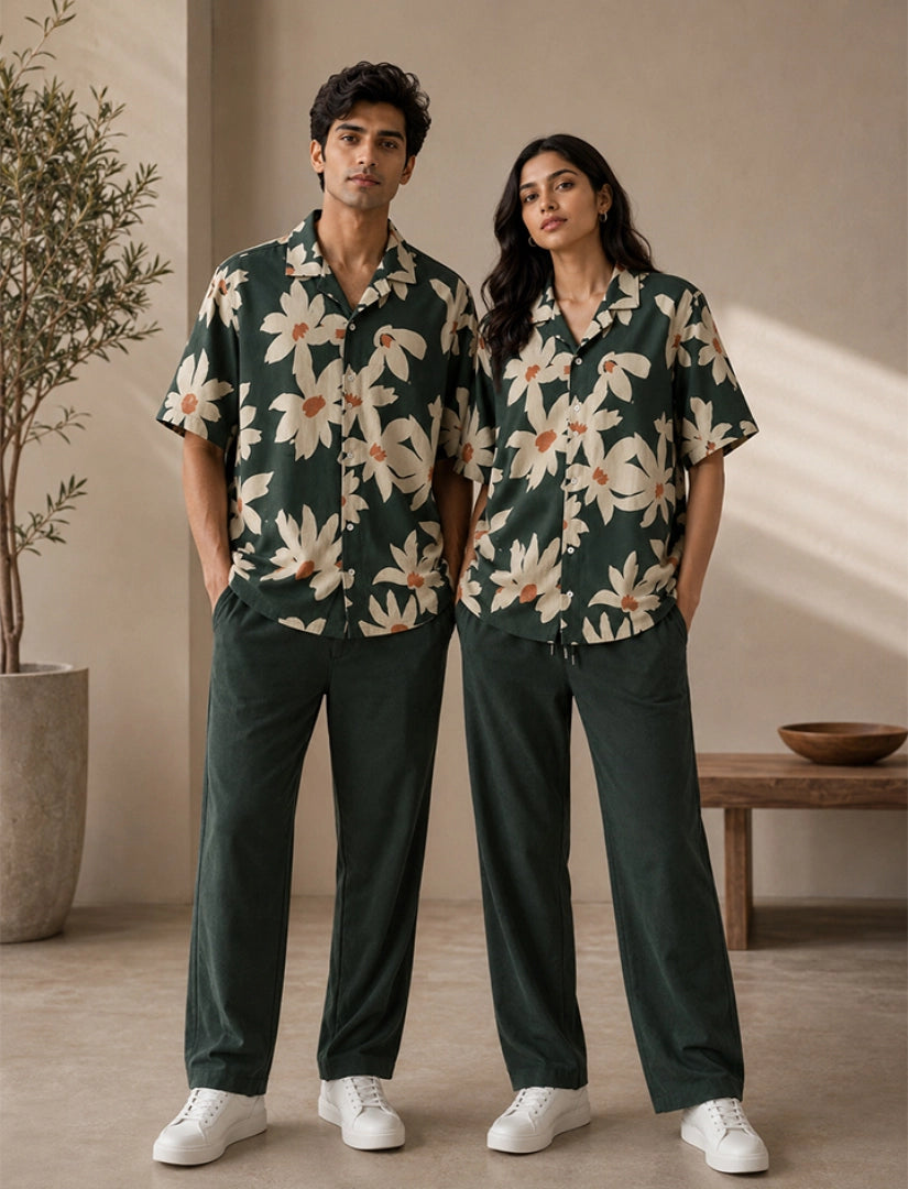 Green Leaves Unisex Half Sleeve Full Pant Cords - XPCRDF