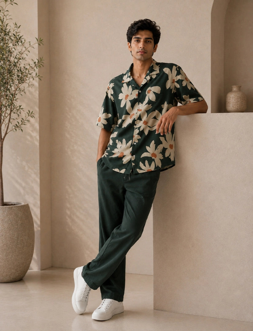 Green Leaves Unisex Half Sleeve Full Pant Cords - XPCRDF