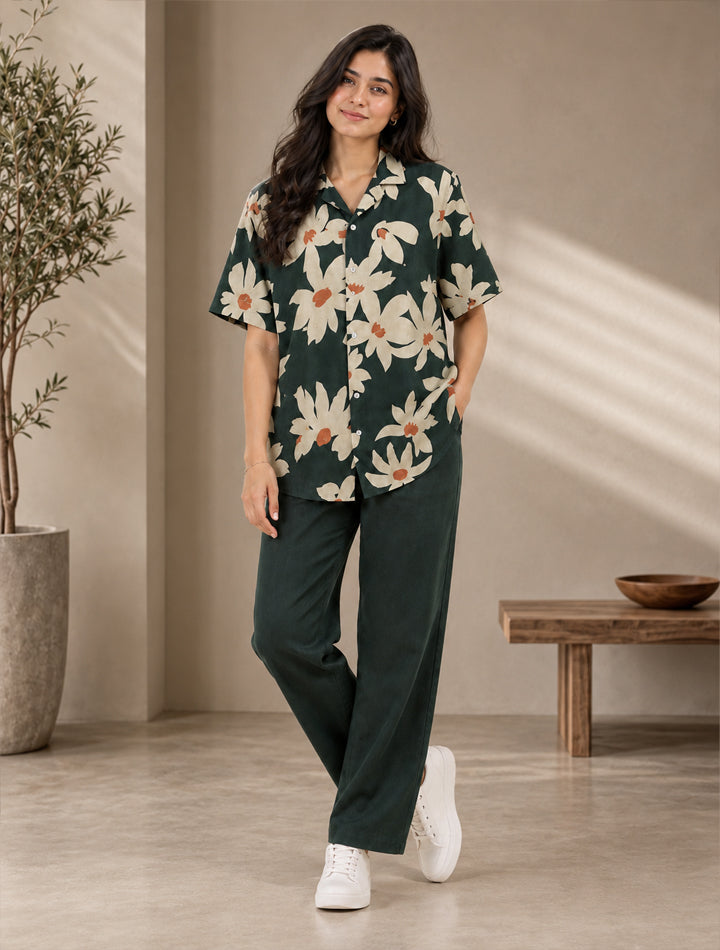 Green Leaves Unisex Half Sleeve Full Pant Cords - XPCRDF