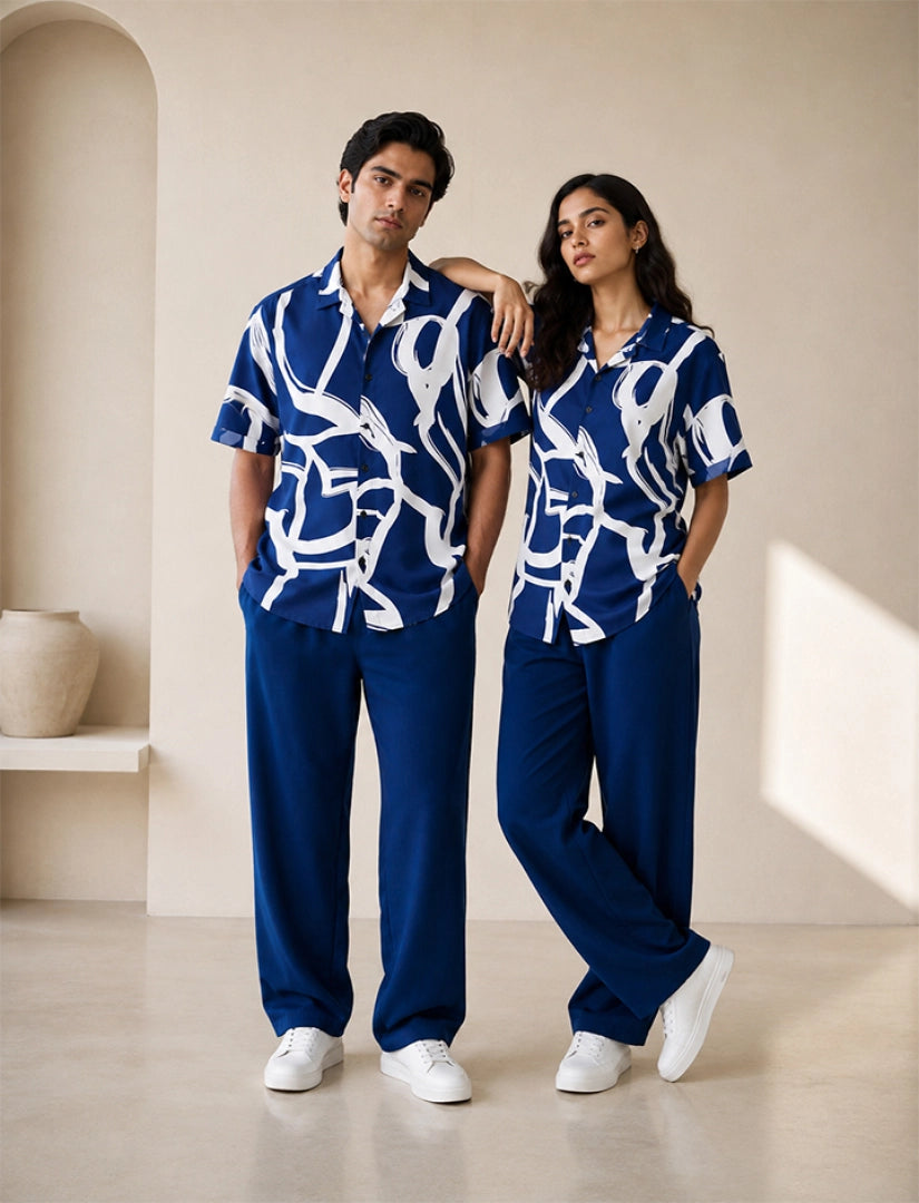 Navy Crack Unisex Half Sleeve Full Pant Cords - XPCRDF