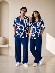 Navy Crack Unisex Half Sleeve Full Pant Cords - XPCRDF