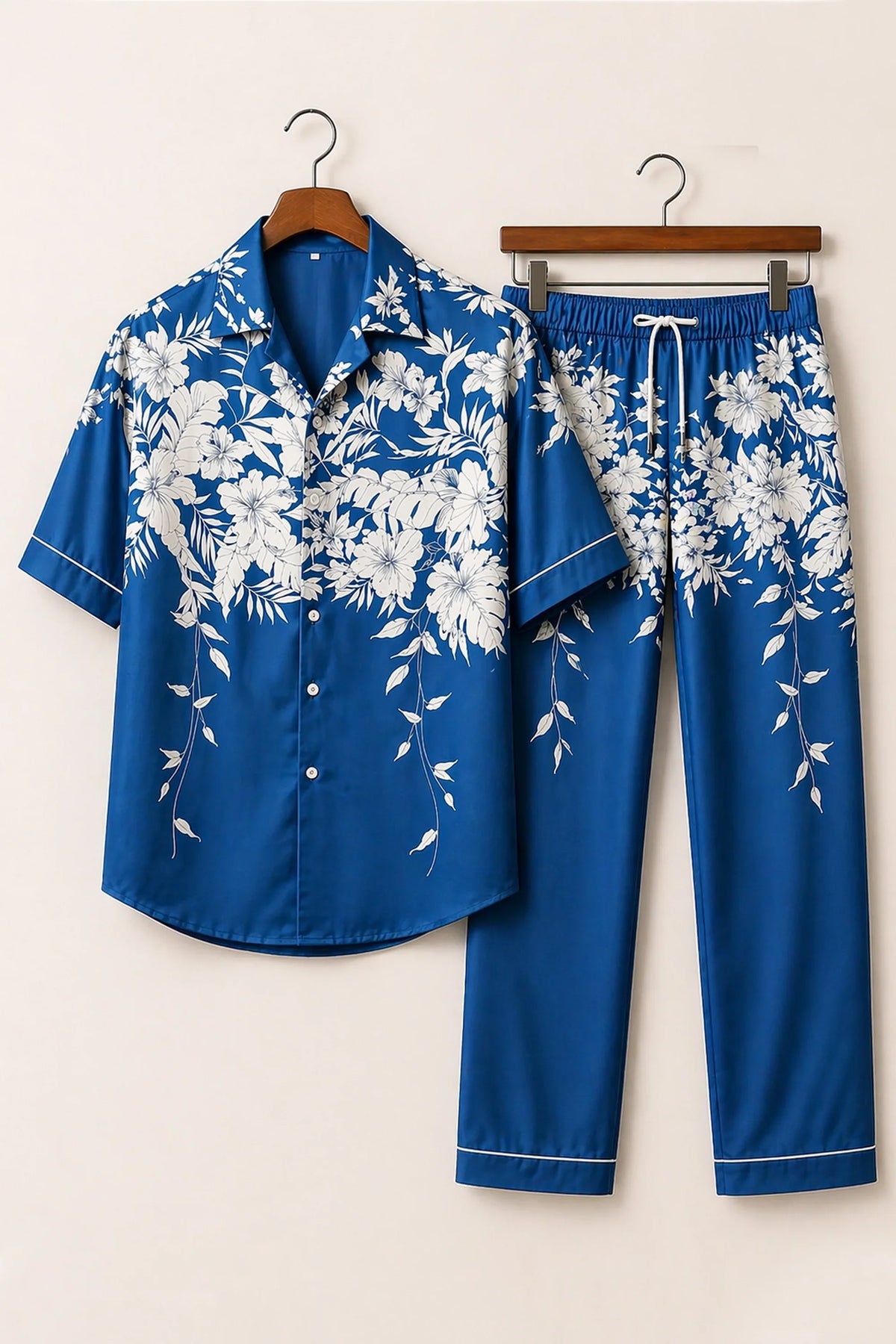 Navy Wht Floral Mens Full Pant Co-ords - XPCRDF