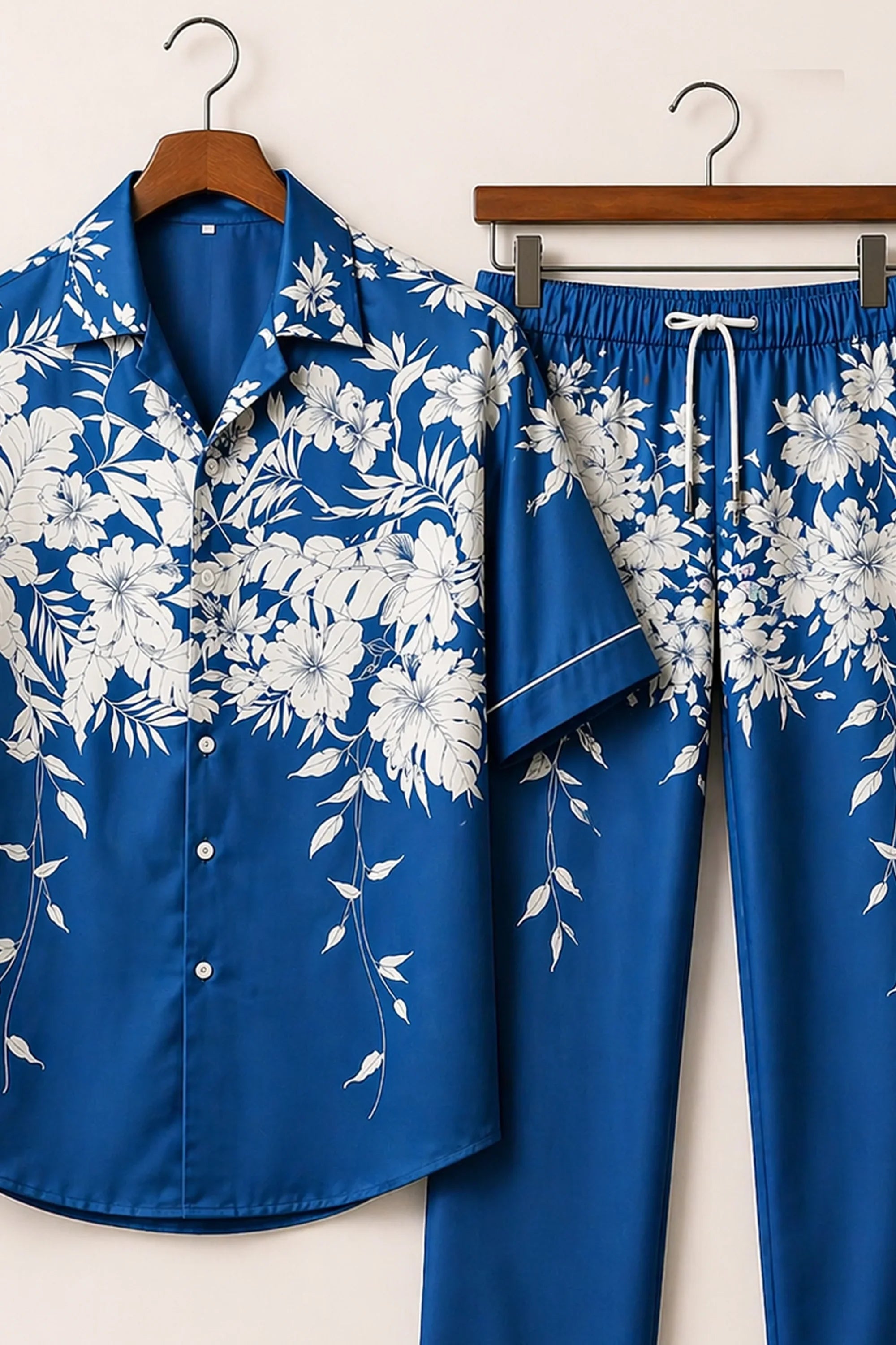 Navy Wht Floral Mens Full Pant Co-ords - XPCRDF
